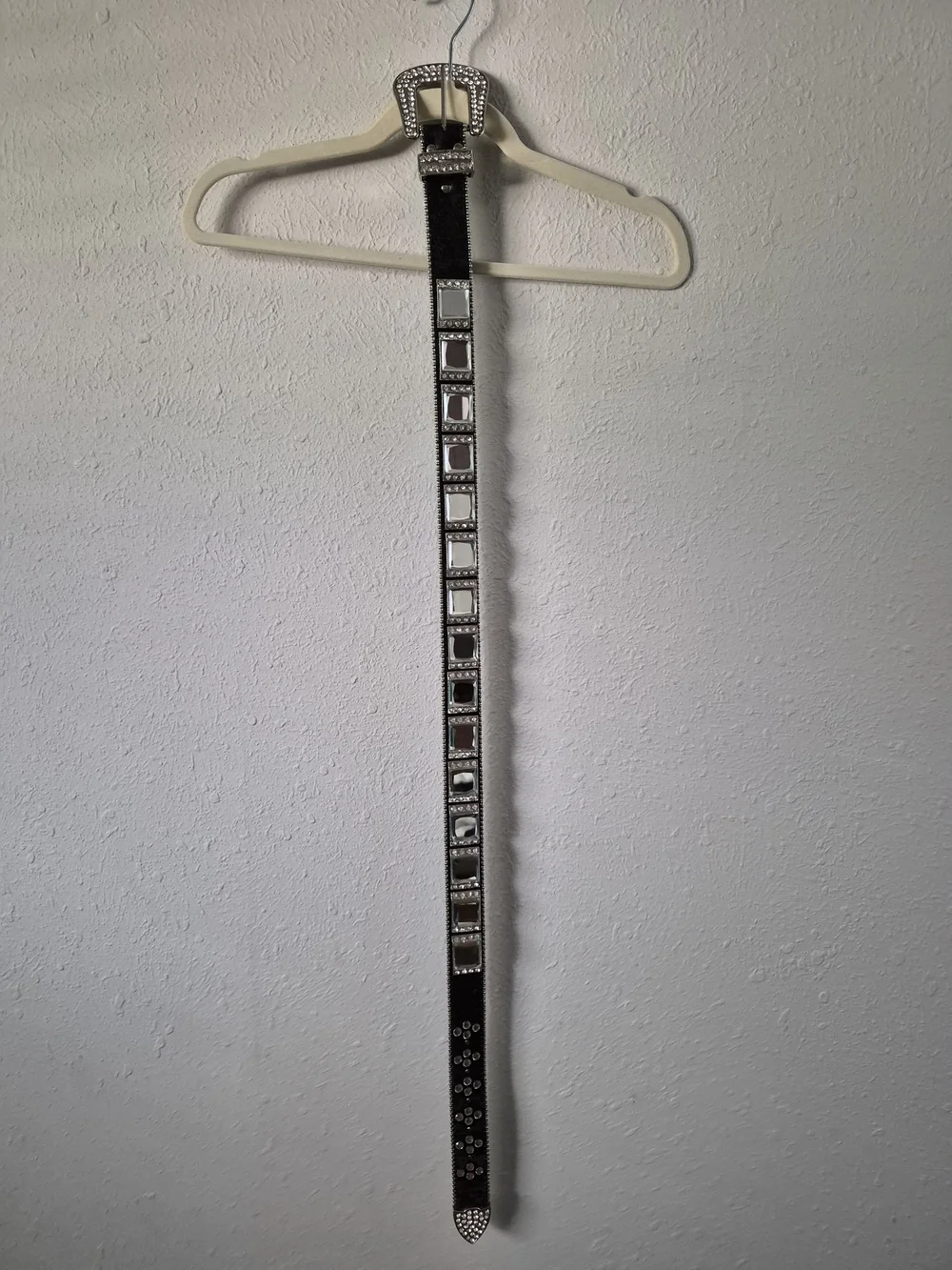Leather Rhinestone Mirrored Silver Western Belt Size Small-Medium